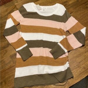Maurices Striped Waffle-Knit Sweater – Pink, Brown & White – XS – New With Tags